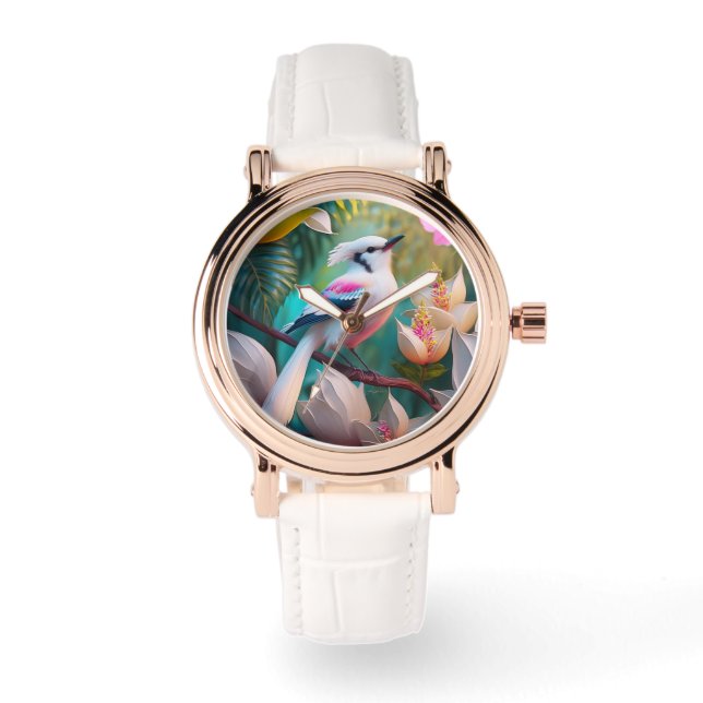Relógio Pássaro Fantástico Branca Pincado (Frente)