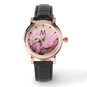 Relógio PÁSSARO primavera, Monograma Rosa Preto da ÁRVOR