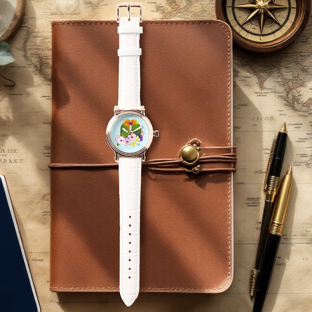 Relógio Pássaros do Amor Flores Tropicais (Criador carregado)