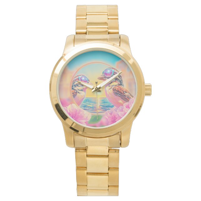 Relógio Pássaros legal com óculos Sunset (Frente)