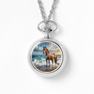 Relógio **"Passeio Majestoso: Cavalo Marrom Orgulhoso na P