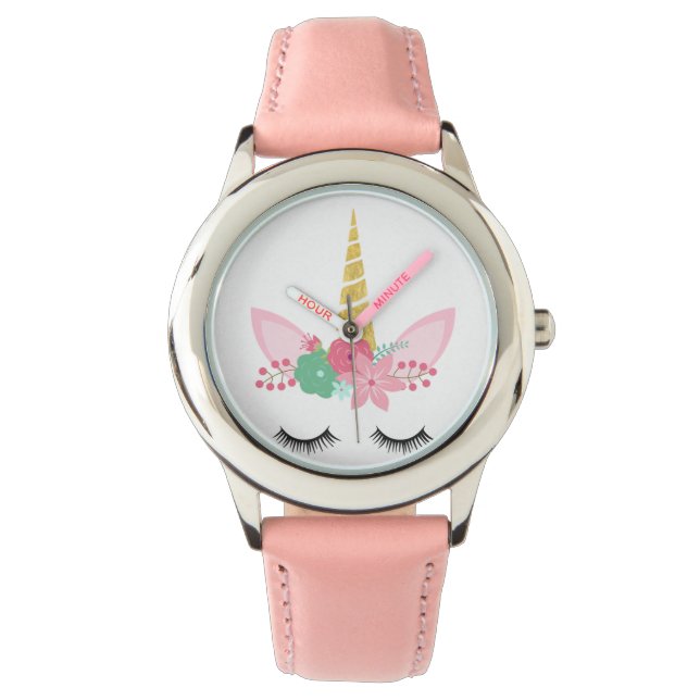 RELÓGIO PASTEL PINK UNICORN ASSISTENTE PERSONALIZADO (Frente)