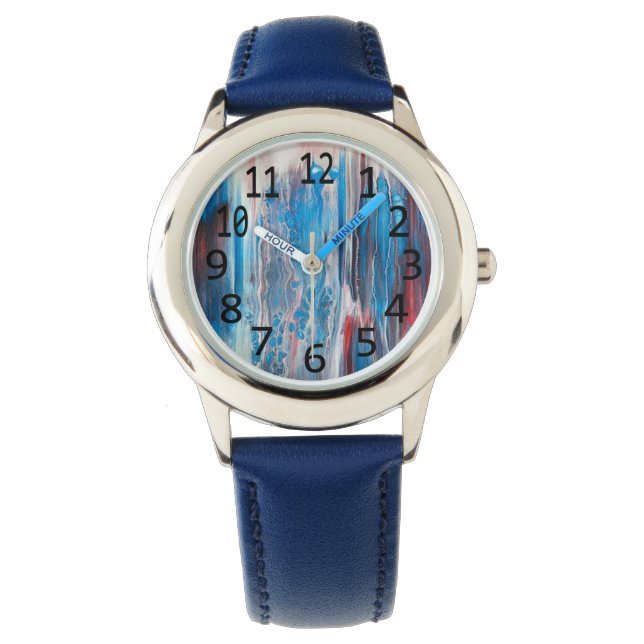 Relógio Patriótico Red White Blue Abstrato Painting Watch (Frente)