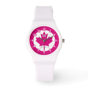 Relógio Pavilhão canadense Fuchsia Maple Leaf em um