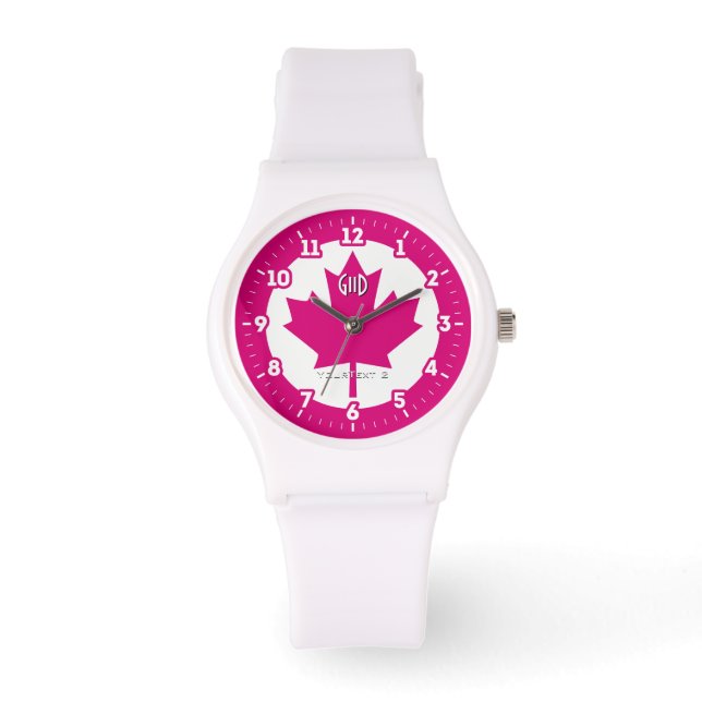 Relógio Pavilhão canadense Fuchsia Maple Leaf em um (Frente)