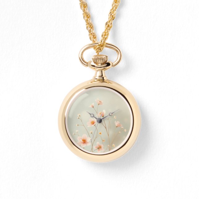 Relógio Peach & Green Bokeh Little Flowe Watch (Frente)