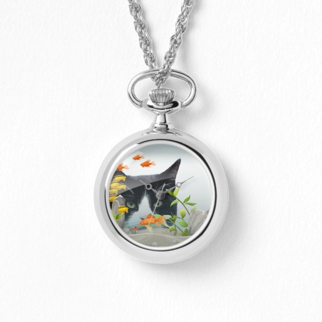 Relógio Peering de Gato em Tanque de Peixe (Frente)