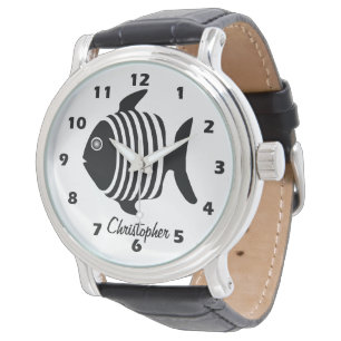 Relógio Peixe Anjo Preto E Branco Design Personalizado