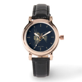 Relógio Peixe Tropical de Luxo Dourado