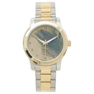 Relógio Penas Douradas Metálicas