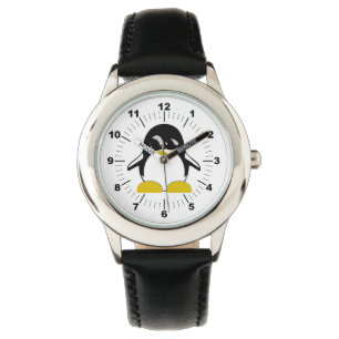 Relógio Penguin Black Leather Strap Watch