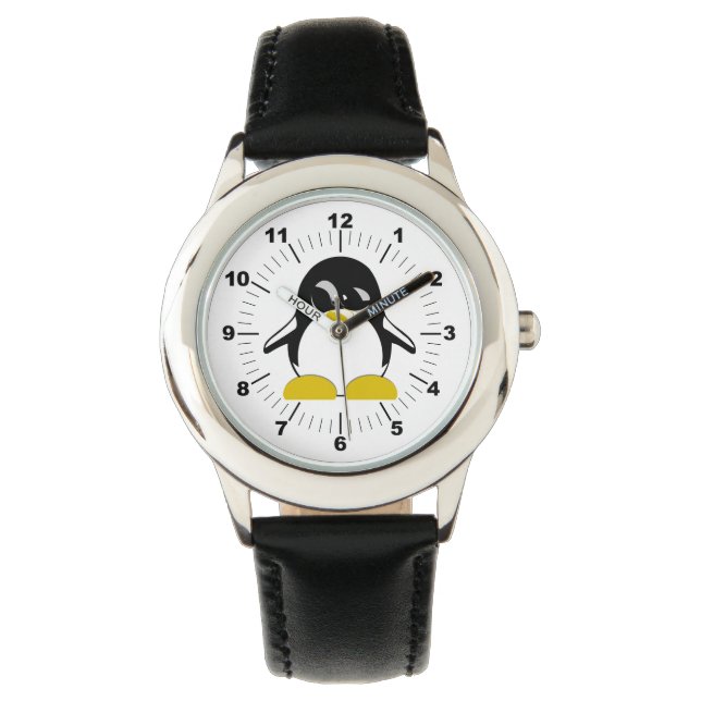 Relógio Penguin Black Leather Strap Watch (Frente)