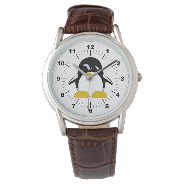 Relógio Penguin Clássico de Couro Castanho Clássico Mascul (Frente)