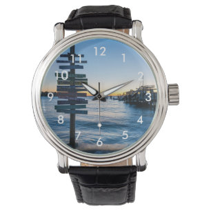 Relógio Pensacola Bay Sinal Sunset Por Dock Wrist Watch