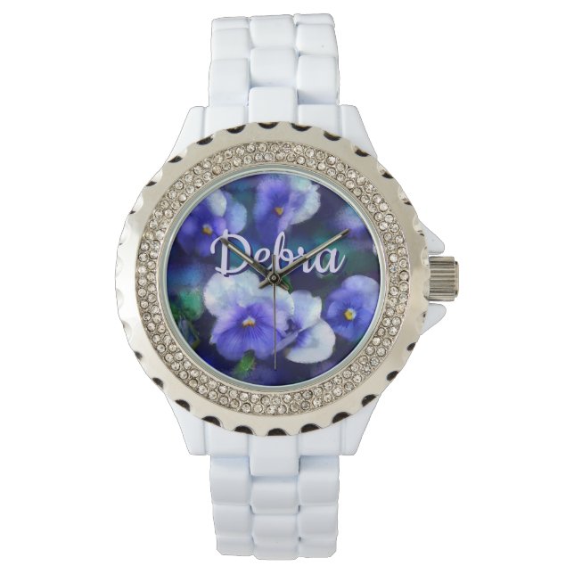 Relógio Penseiras Azuis Flor Personalizada de Penseira Flo (Frente)