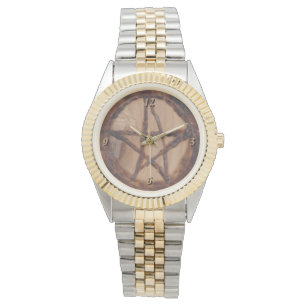 Relógio Pentágono de madeira, bruxa primitiva Wiccan Pagan