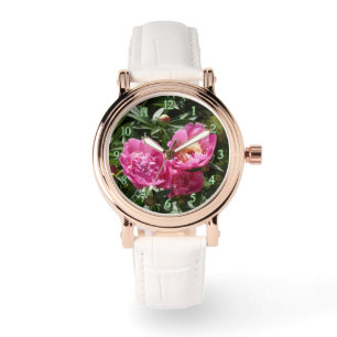 Relógio Peônias cor-de-rosa escuro