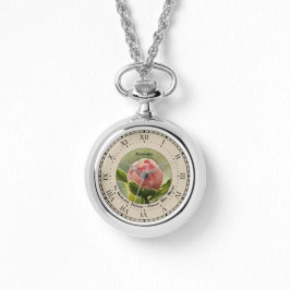 Relógio Peony Rosa Hipócrates Reparando Cota NecklaceWatch
