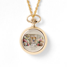 Relógio Personalised bridal necklace watch-Happily Ever Af