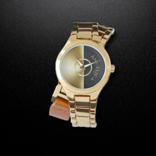 relógio personalizado de ouro e pulseira negra