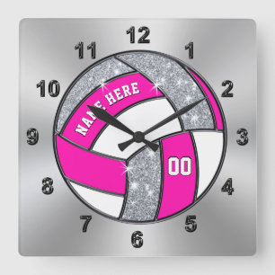 Relógio Personalizado de Voleibol, Rosa, Branco, P