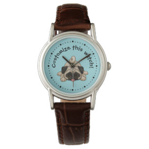 Relógio personalizado do Pug filhote de cachorro