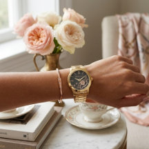 Relógio Personalizado Floral Dourado
