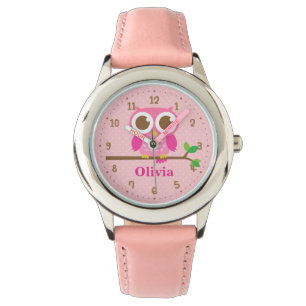 Relógio Personalizado Meninas Coruja Rosa Fofa Em 