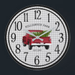 RELÓGIO PERSONALIZADO RUSTIC FAZENDA DO CAMINHO DE<br><div class="desc">Um caminhão de coleta vermelho vintage é carregando árvore de Natal recém cortada. O fundo é cinza e xadrez de búfalo branca. Serão oferecidos em vários planos. Você pode personalizar facilmente seu relógio rústico usando a ferramenta design do Zazzle fácil de usar. Este relógio faria um maravilhoso aquecimento doméstico, presente...</div>