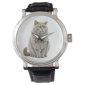 Relógio Personalizar Nome de Foto de Cat Funny Britânica W