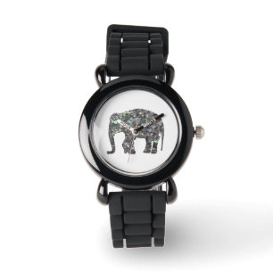 Relógio Personalize o elefante de prata colorido Sparkly