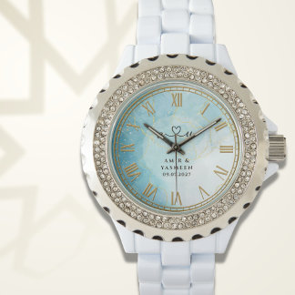 Relógio Personalized Blue Marble Women’s Rhinestone Watch