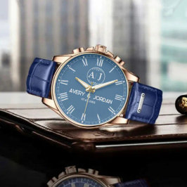 Relógio Personalized Blue Roman Numeral Luxury Custom Gift