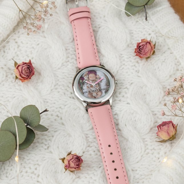 Relógio "Personalized Girl’s Watch – Custom Photo & Text" (Criador carregado)