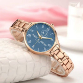 Relógio Personalized Gold Blue Dial Elegant Custom Gift