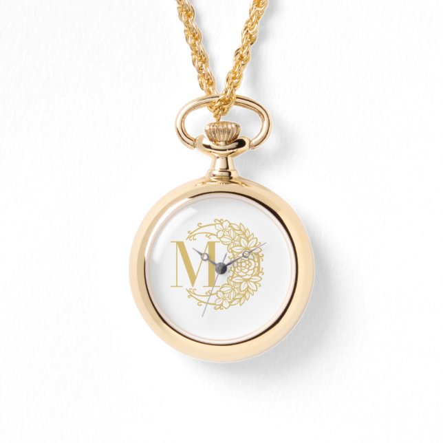 Relógio Personalized Gold Pocket Watch with Initial M  (Frente)
