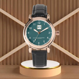 Relógio Personalized Teal Minimal custom name green