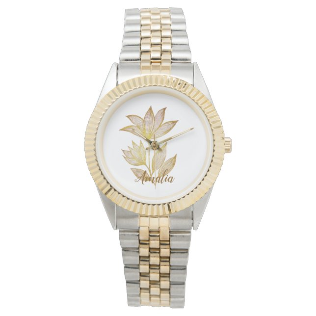 Relógio Personalized Two-Tone Golden Floral Watch (Frente)