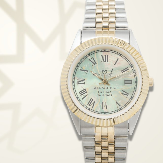 Relógio Personalized Two-Tone Watch ∣ Aqua Marble Gift (Criador carregado)