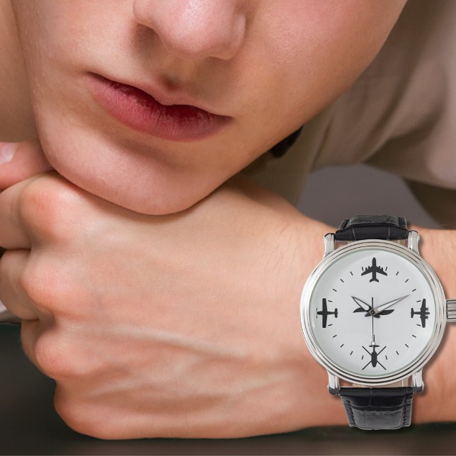 Relógio Pilot Airplane Simple Black Cool Aviation (Criador carregado)