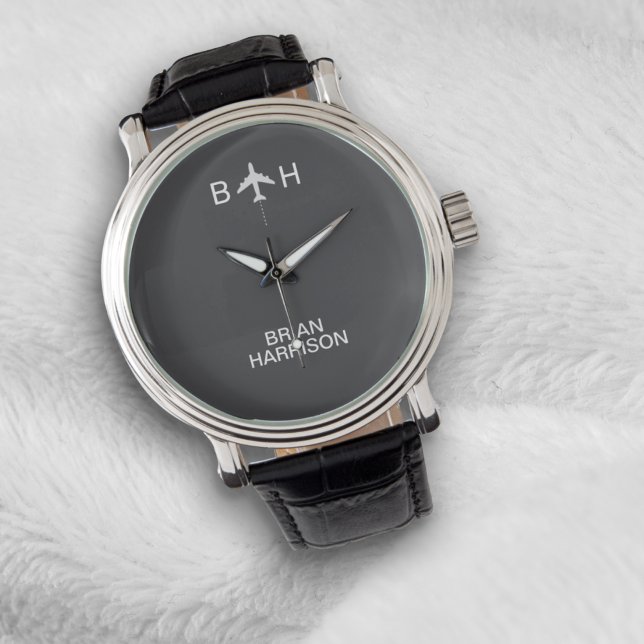 Relógio Piloto Watch Cinza de monograma de avião moderno (Criador carregado)