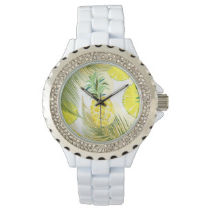 Relógio Pineapple Watercolor — Padrão de Verão fresco