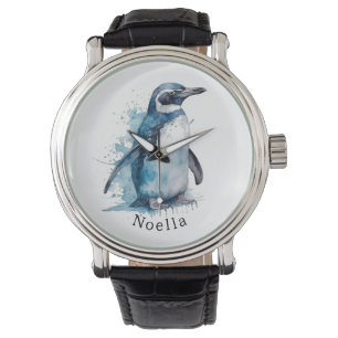 Relógio Pinguim Aquarela Ártico Azure, personalizado