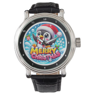 Relógio Pinguim de Natal Splash de Água Alegre