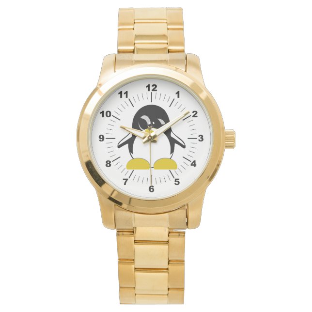 Relógio Pinguim Dourado com tamanho excessivo (Frente)