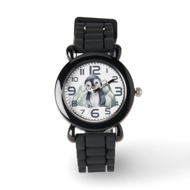 Relógio Pinguim No Inverno Com Números (Frente)