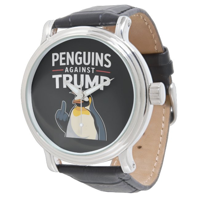 Relógio Pinguins de Asas Levantadas Resistem Contra Trump (Angular)
