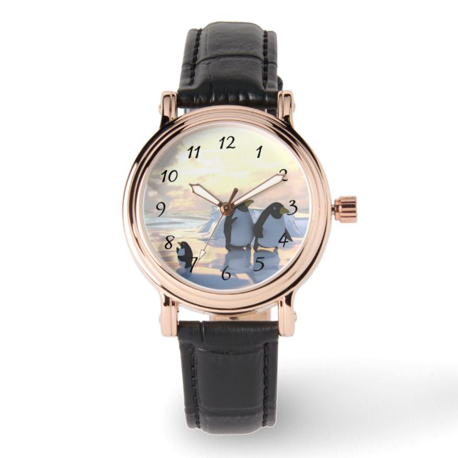 Relógio pinguins relaxando em uma placa de gelo (Frente)