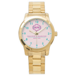 Relógio Pink elegant wedding gift watch couple names