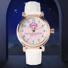 Relógio Pink elegant wedding gift watch couple names